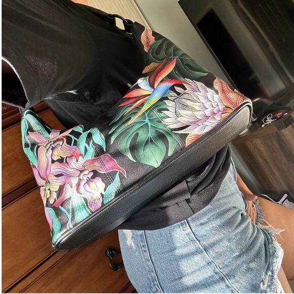 Anuschka Medium Zip Boho Island Escape Black Shoulder Bag - Picture 16 of 16